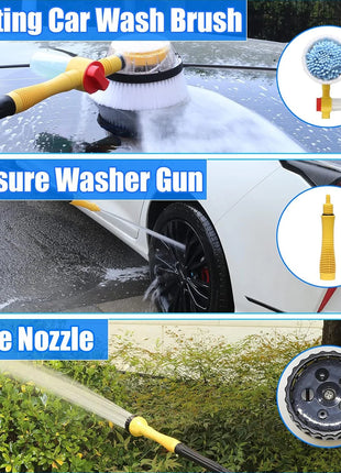 Auto Rotating Car Wash Brush Kit - 360° Spin Long Handle Pressure
