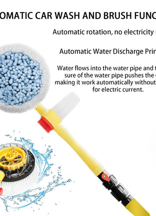 Auto Rotating Car Wash Brush Kit - 360° Spin Long Handle Pressure