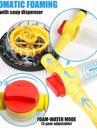 Auto Rotating Car Wash Brush Kit - 360° Spin Long Handle Pressure
