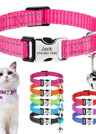 Personalized Name Cat Collar Reflective Nylon Dog Cats ID Collar With