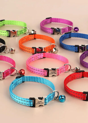 Personalized Name Cat Collar Reflective Nylon Dog Cats ID Collar With