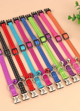 Personalized Name Cat Collar Reflective Nylon Dog Cats ID Collar With