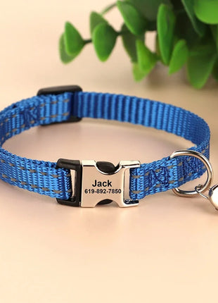 Personalized Name Cat Collar Reflective Nylon Dog Cats ID Collar With