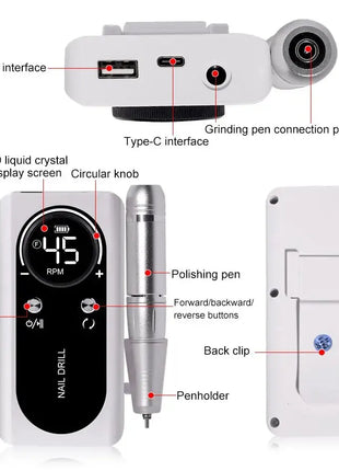 Professional 45000RPM Electric Portable Nail Drill Machine