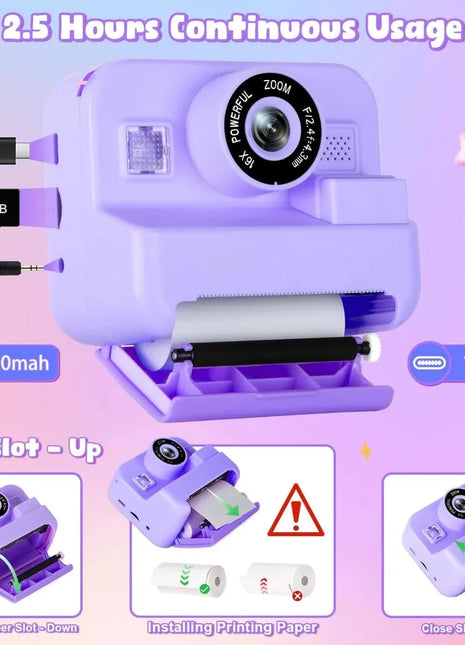 Educational Thermal Instant Print Camera With 32G Card, 1080P Children