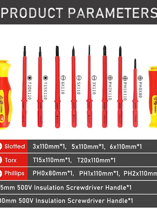 10Pcs Interchangeable Blade VDE Insulated Screwdriver Set with Case