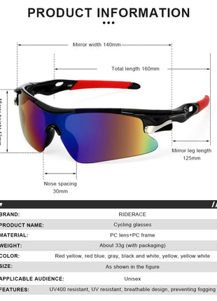RIDERACE Sports Men Sunglasses Road Bicycle Glasses Mountain Cycling