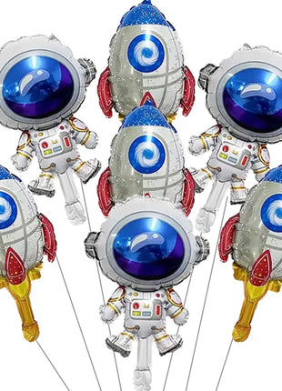 7pcs Outer Space Theme Foil Balloons Astronaut Rockets Balloon Helium