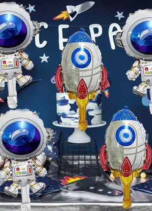 7pcs Outer Space Theme Foil Balloons Astronaut Rockets Balloon Helium