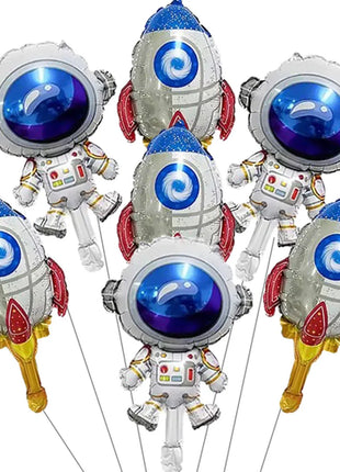 7pcs Outer Space Theme Foil Balloons Astronaut Rockets Balloon Helium