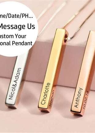 Custom Stainless Steel Personalized Engraved Bar Necklace For Women