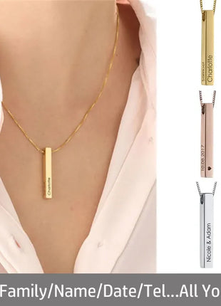 Custom Stainless Steel Personalized Engraved Bar Necklace For Women