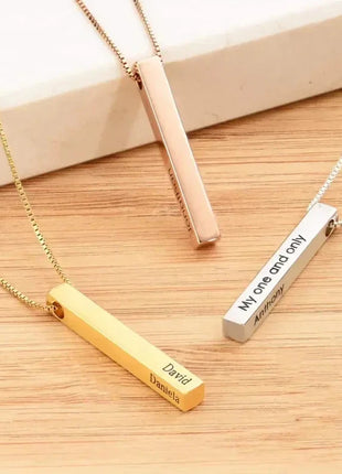 Custom Stainless Steel Personalized Engraved Bar Necklace For Women