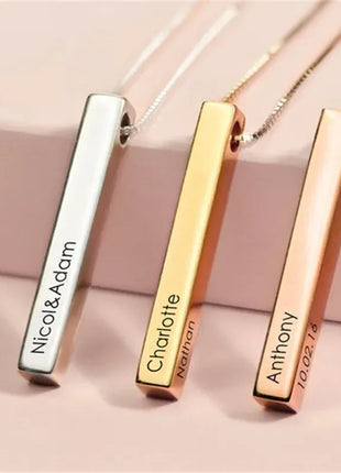Custom Stainless Steel Personalized Engraved Bar Necklace For Women