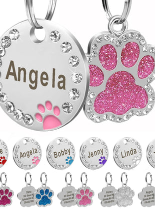 Personalized Dog Cat ID Tag Bling Rhinestone Puppy Kitten Name Tags