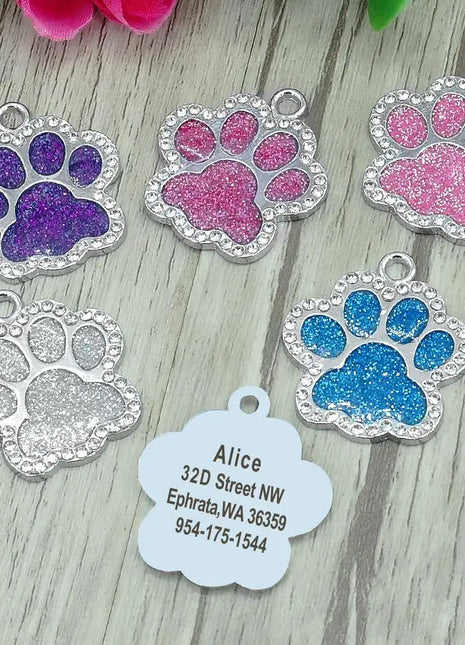 Personalized Dog Cat ID Tag Bling Rhinestone Puppy Kitten Name Tags