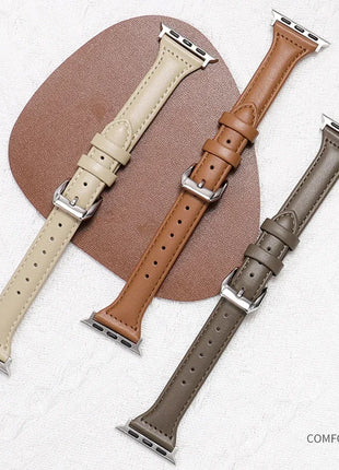 Leather Slim Strap for Apple Watch Band 44mm 40mm 41mm 45mm 38mm 42mm