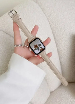 Leather Slim Strap for Apple Watch Band 44mm 40mm 41mm 45mm 38mm 42mm