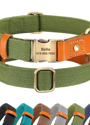 Personalized Nylon Dog Collar Durable Real Leather Customized Id