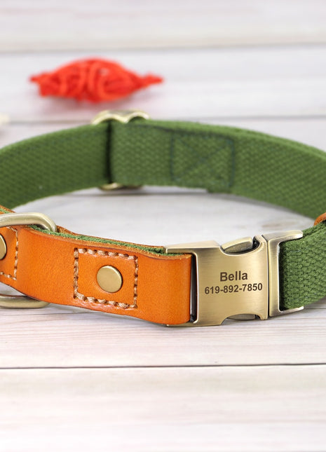 Personalized Nylon Dog Collar Durable Real Leather Customized Id