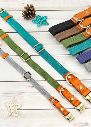 Personalized Nylon Dog Collar Durable Real Leather Customized Id