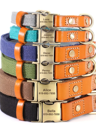 Personalized Nylon Dog Collar Durable Real Leather Customized Id
