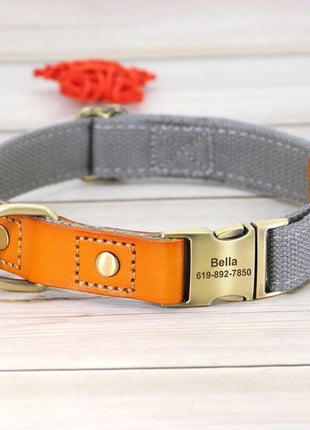 Personalized Nylon Dog Collar Durable Real Leather Customized Id