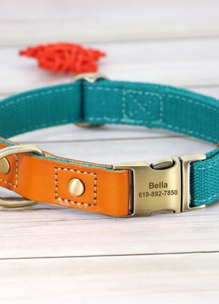 Personalized Nylon Dog Collar Durable Real Leather Customized Id