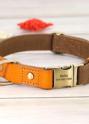 Personalized Nylon Dog Collar Durable Real Leather Customized Id