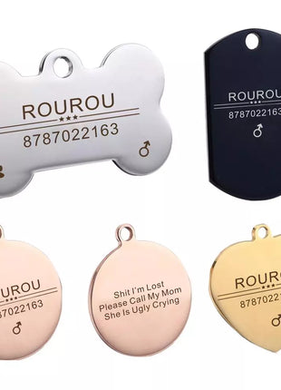 Free Engraving Pet ID Tag Stainless Steel Dog Cat Name Tags Collar