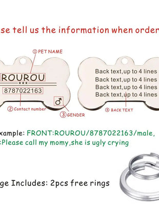 Free Engraving Pet ID Tag Stainless Steel Dog Cat Name Tags Collar