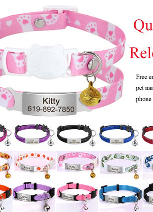 Personalized 1cm Width Cat Collar with Bell Safe Breakaway Cats