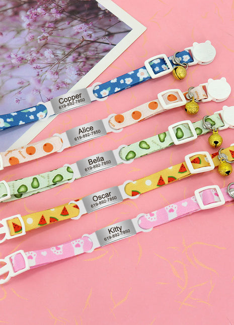 Personalized 1cm Width Cat Collar with Bell Safe Breakaway Cats