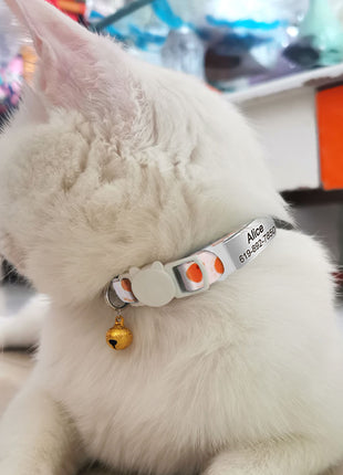 Personalized 1cm Width Cat Collar with Bell Safe Breakaway Cats