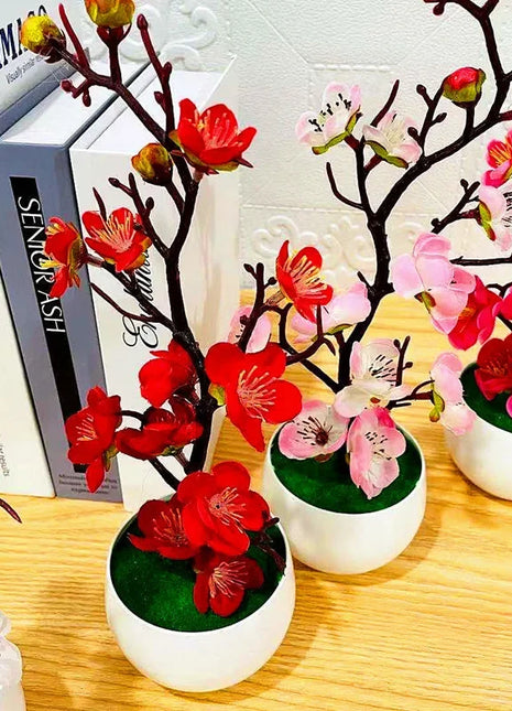 Simulation Plum Flower Pot Plant Artificial Plastic Fake Flowers Home