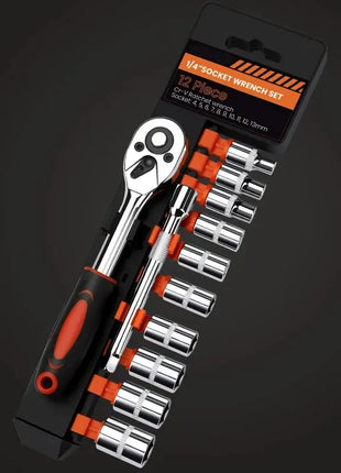 Socket Wrench, 12 Piece Set of Multifunctional Tools, Ratchet Quick