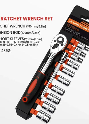 Socket Wrench, 12 Piece Set of Multifunctional Tools, Ratchet Quick