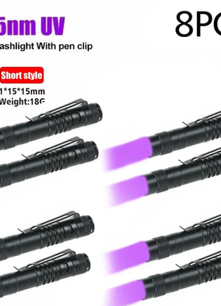 UV Flashlight 395nm Ultraviolet Torch With Pen Clip Portable AAA