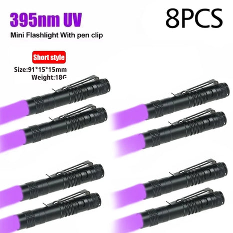 UV Flashlight 395nm Ultraviolet Torch With Pen Clip Portable AAA