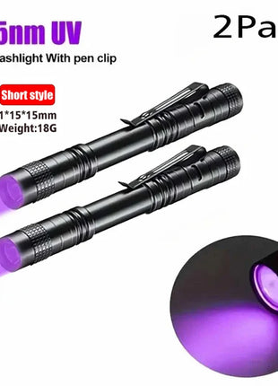 UV Flashlight 395nm Ultraviolet Torch With Pen Clip Portable AAA