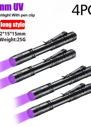 UV Flashlight 395nm Ultraviolet Torch With Pen Clip Portable AAA
