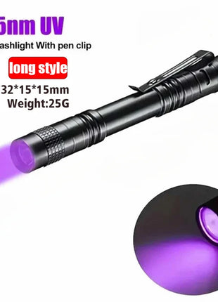 UV Flashlight 395nm Ultraviolet Torch With Pen Clip Portable AAA