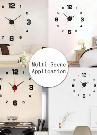3D Creative Frameless DIY Wall Hanging Clock Wall Stickers Home Mute