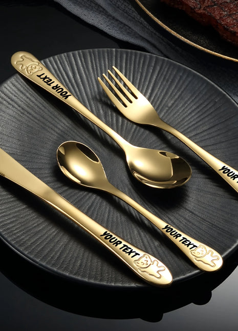 4pc Customizable Name 304 Stainless Steel Flatware Set with Cute Bear