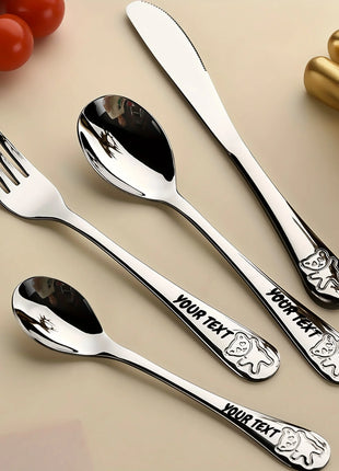 4pc Customizable Name 304 Stainless Steel Flatware Set with Cute Bear