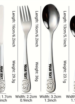 4pc Customizable Name 304 Stainless Steel Flatware Set with Cute Bear