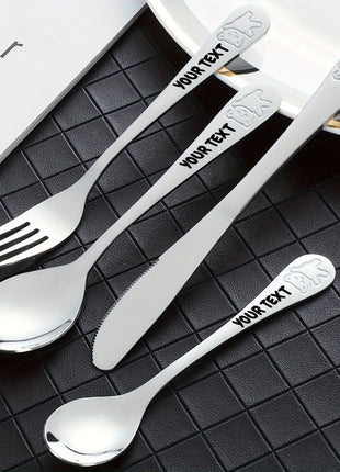 4pc Customizable Name 304 Stainless Steel Flatware Set with Cute Bear