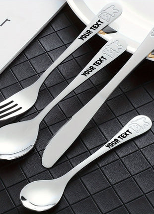 4pc Customizable Name 304 Stainless Steel Flatware Set with Cute Bear