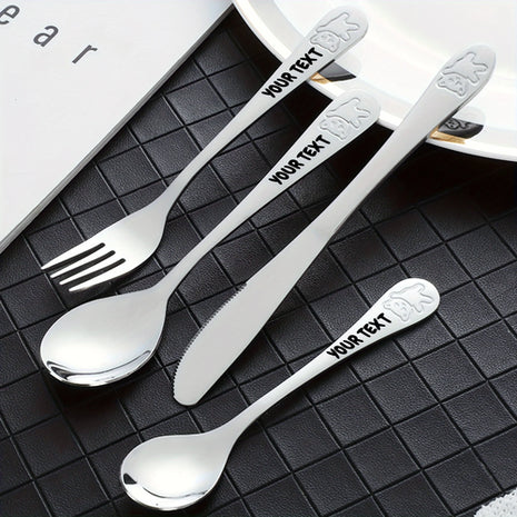 4pc Customizable Name 304 Stainless Steel Flatware Set with Cute Bear