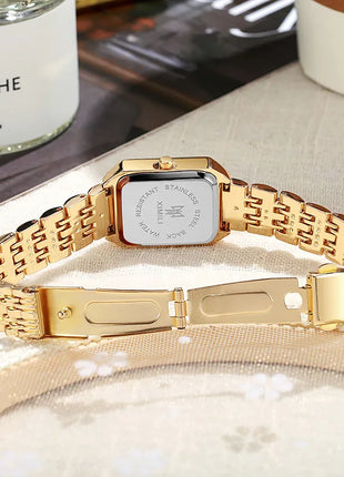 Luxury Women Watches Fashion Rectangle Ladies Steel Band Quartz Watch